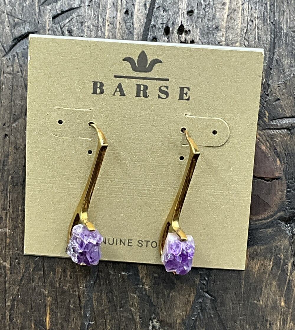 Barse by Leah Amethyst Druzy Earrings- Amethyst- Bronze-NWT